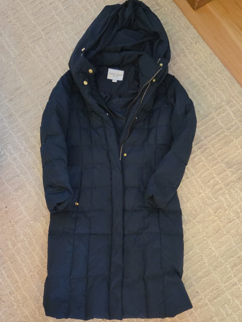 EUC Cole Haan Signature Navy Quilted Down Puffer Jacket Hood Size S/P